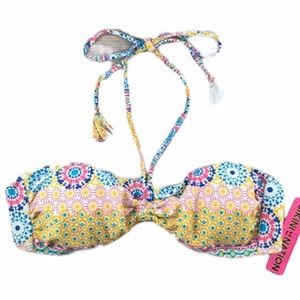 Multi Medallion Print Tassel Halter Bikini Top